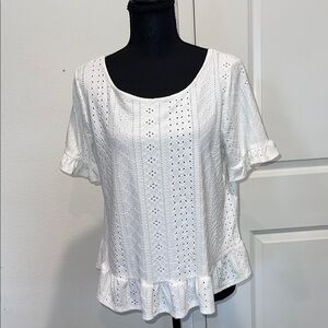 White Eyelet Ruffle Hem Top